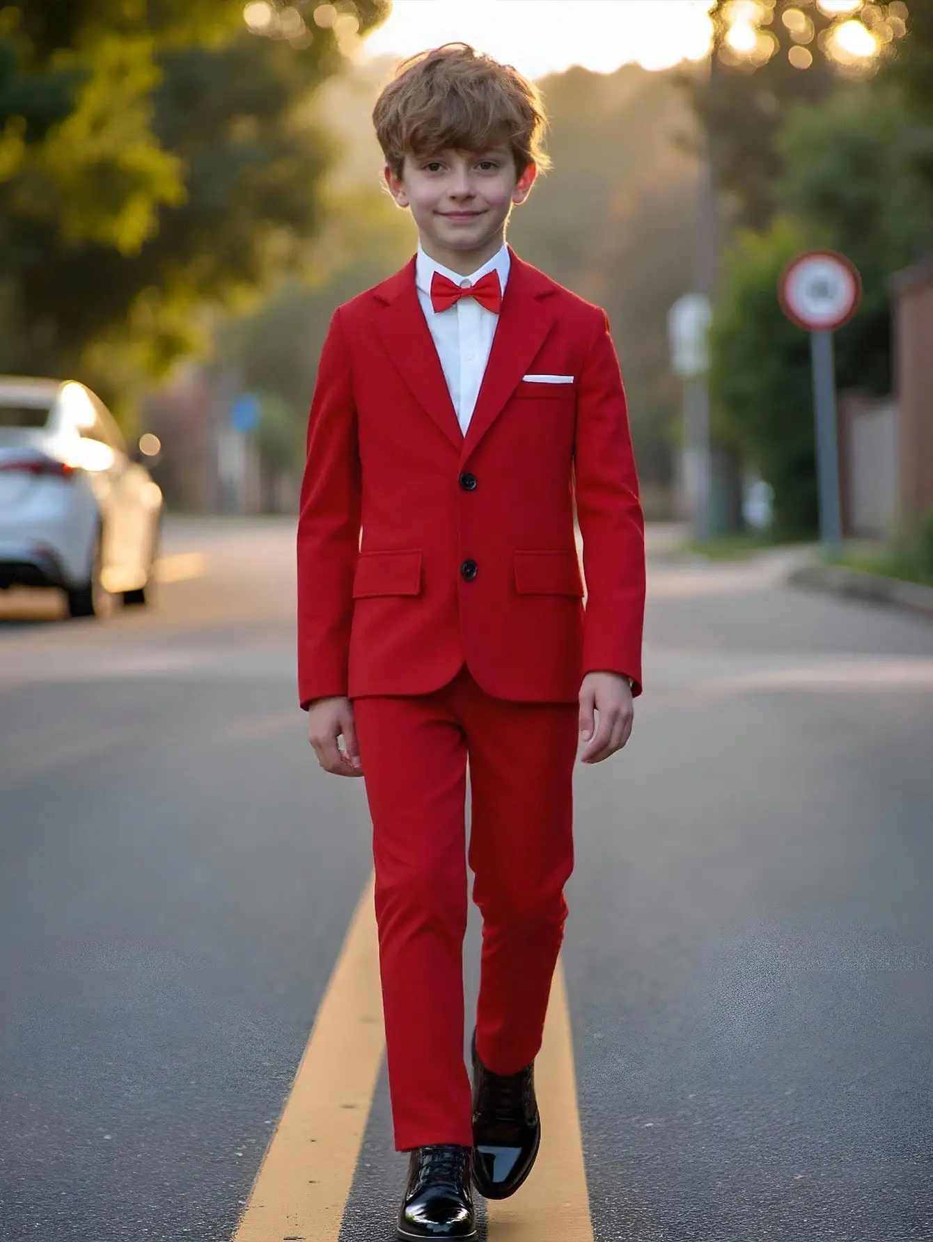 

Boys Red Formal 2-Piece Suit Set - Jacket & Pants for Parties, Weddings, School Events