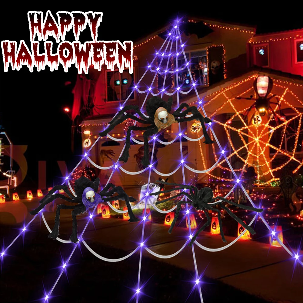 

Halloween Spider Web String Light Waterproof Large Cobweb Net 8 Modes Spider Web Halloween LED Lights Halloween Party Decoration