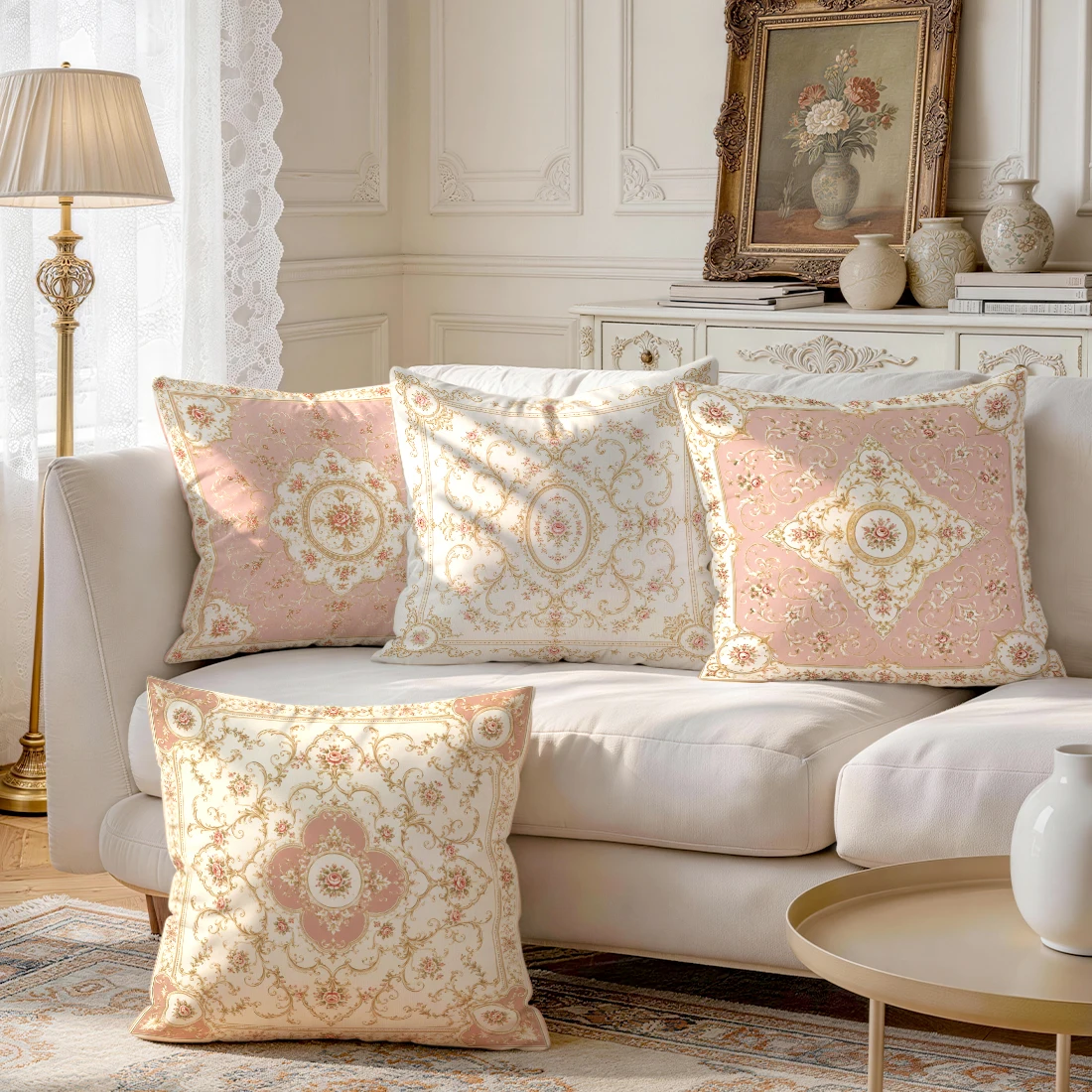 1pcs/4pcs Mediterranean Floral Tile Cushions Pillowcase Polyester Cushion Cover Throw Pillow Pillowcover Home Car Sofa Decor
