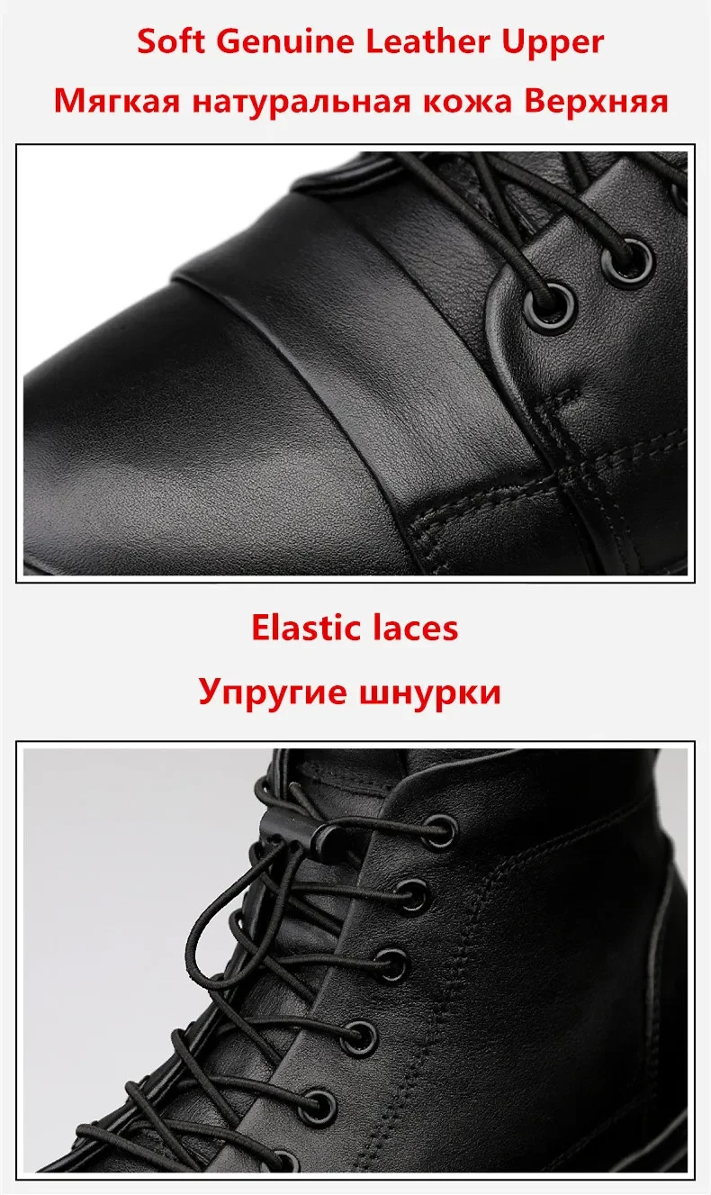 New Big Size Men Shoes High Quality Genuine Leather Men Ankle Boots Fashion Black Shoes Winter Men Boots Warm Shoes With Fur