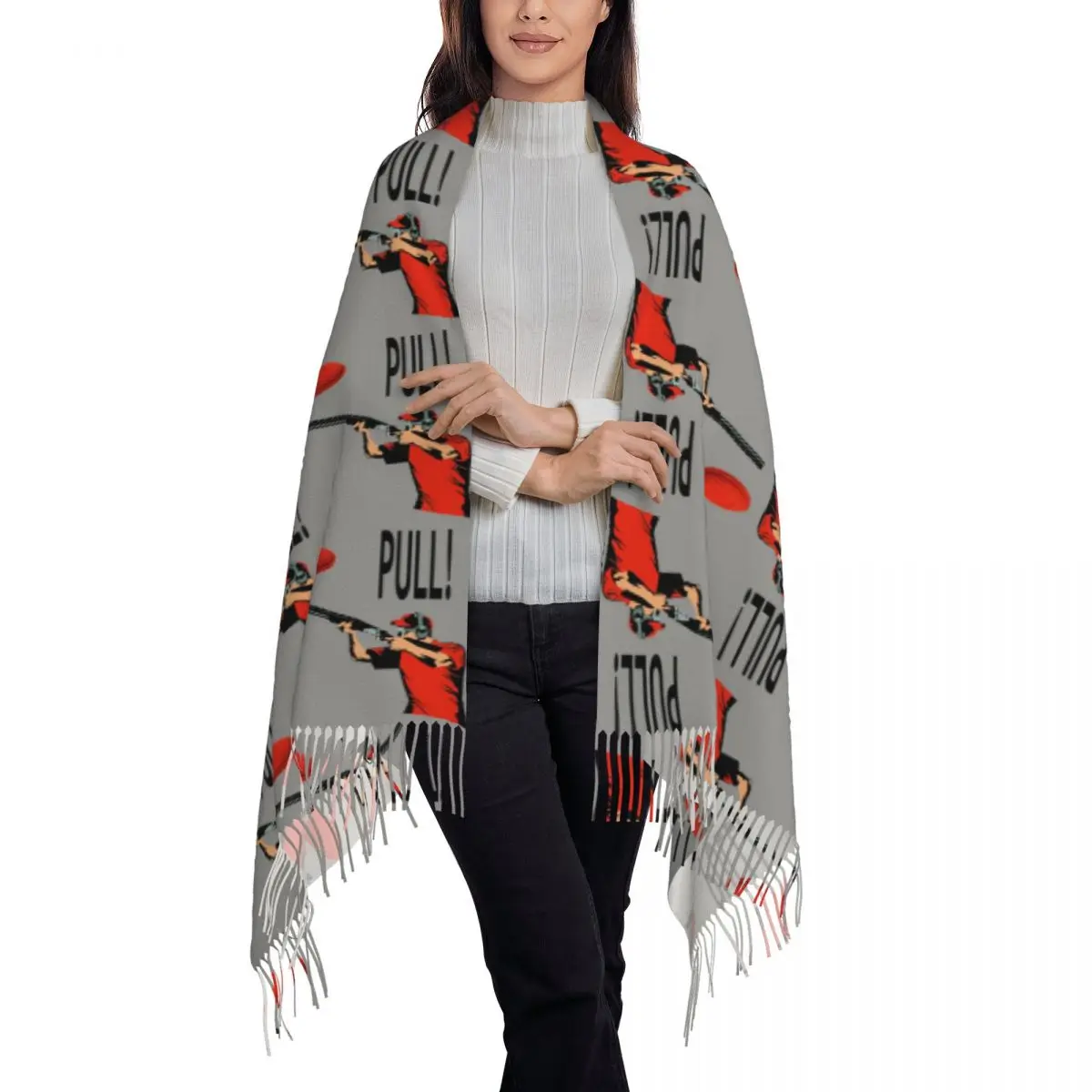 Skeet Clay Shooting Pigeon Trap Bird Hunters Shotgun Shells PULL Scarf Tassel Scarves for Women Shawls Wraps Winter Shawl Wrap