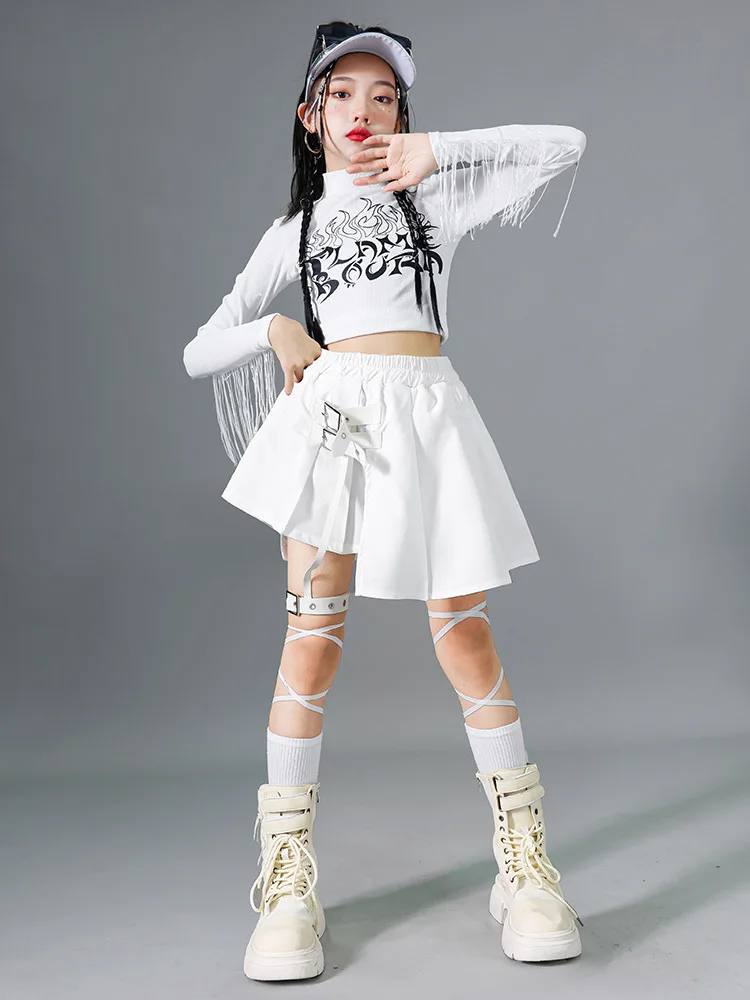Kids Hip Hop Sets K-pop Crop Top Cargo Pants Pleated Skirts Girls Streetwear Children Jazz Costume Elegant Street Dance Clothes