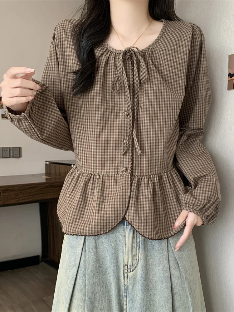 Unique Super beau k bleu Plaid Long Sve irt automne 2025 nouveau grande taille femmes Faionable pleine Figure haut