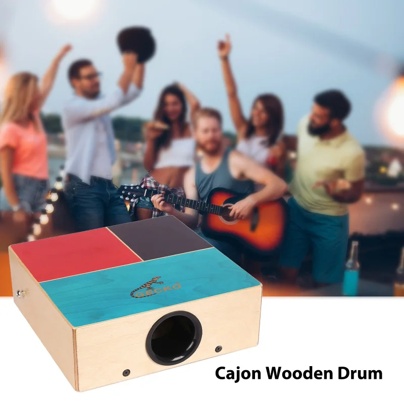 GECKO Cajon Wooden Drum Flat Hand Drum Portable Box Drum Cajon Drum Travel Drum with Adjustable Strap Percussion Instrument