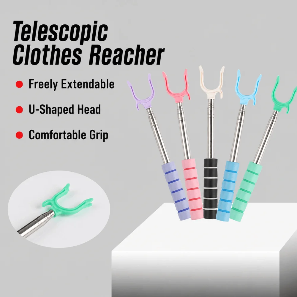 Stainless Steel Clothes Pole Portable Multi-Color Retractable Clothes Fork with Anti-Slip Handle Clothes Drying Stick Travel