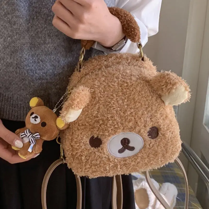 릴라쿠마 인스 스타일 만화 귀여운 플러시 백팩, 여아용 고급스러운 디자인, 넉넉한 수납공간, 편리한 출석 가방