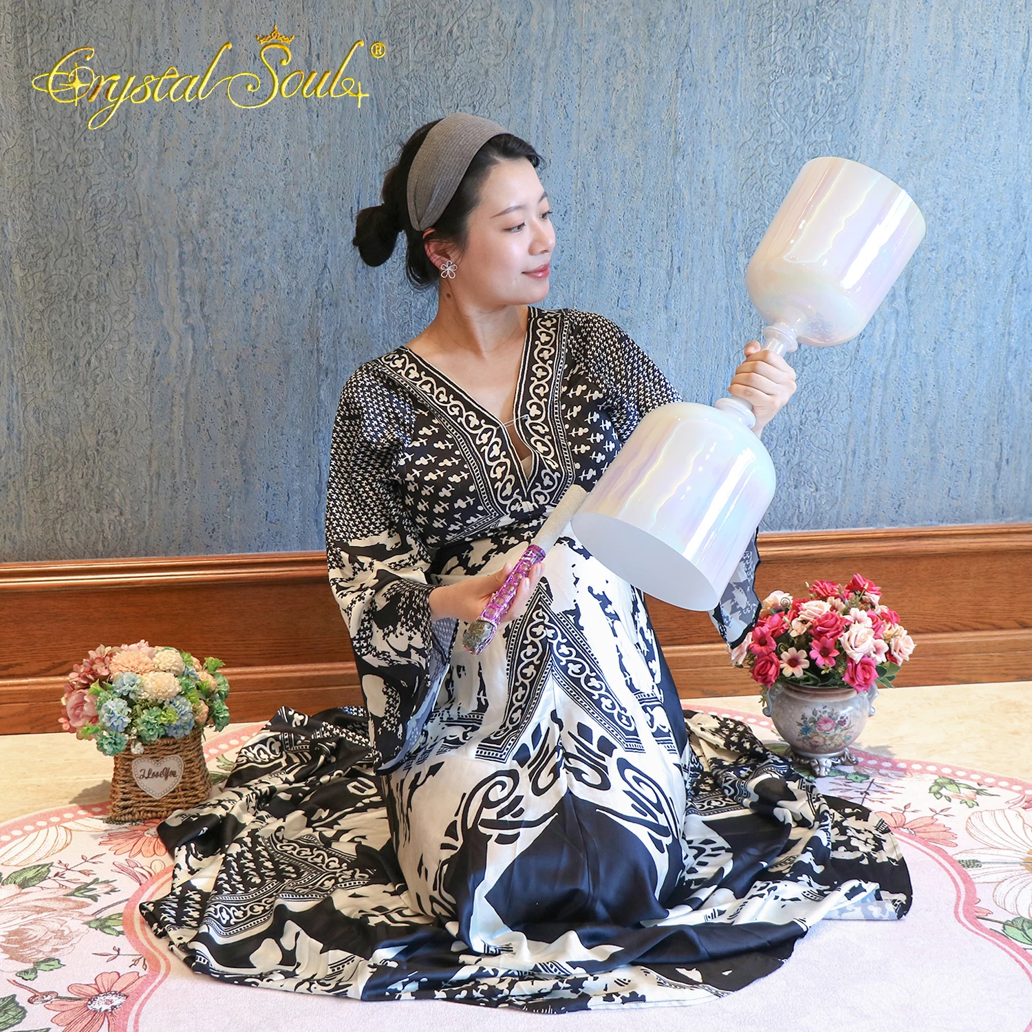 Crystal Soul 432Hz A# F# Aurora Milk White Double Headed Alchemy Holy Grail Crystal Singing Bowl