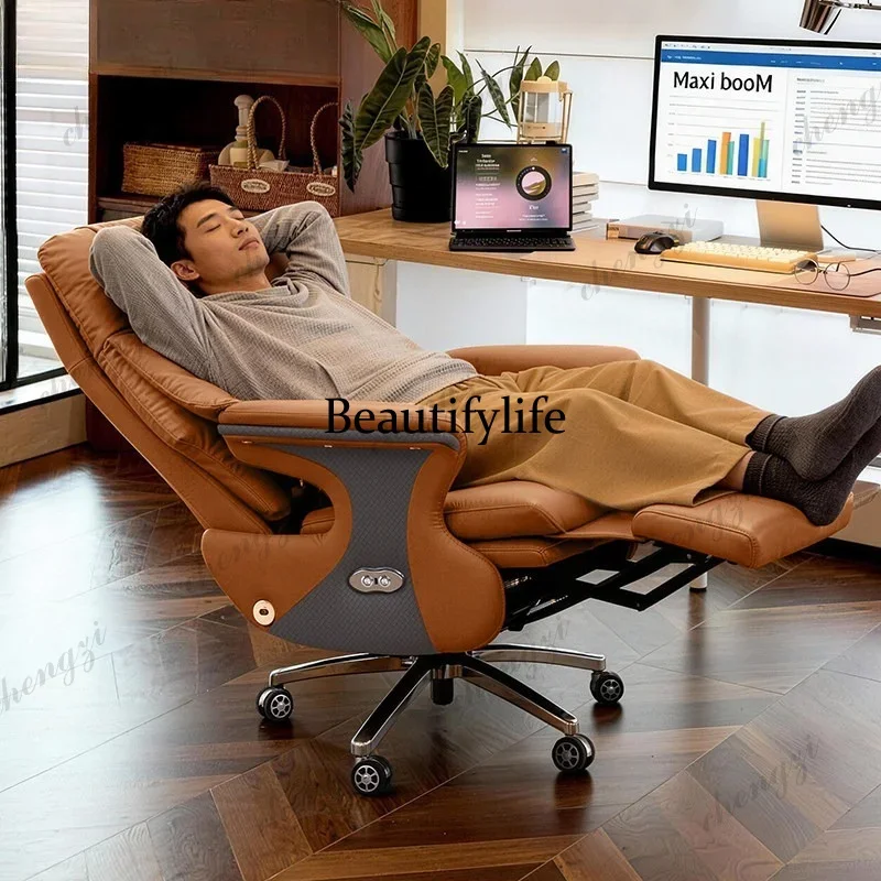 C45 Genuine Leather Executive Office Chair with Massage - Electric Reclining CEO Seat for Daytime Rest and Prolonged Sitting