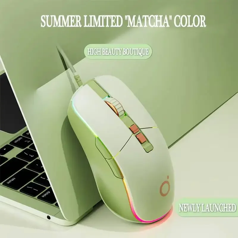 

New USB Wired Mouse Ergonomic RGB Backlit Green Mice Silent Optical Girl Gamer Mause for gaming office desktop computer notebook