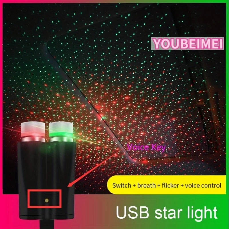 Automotive Universal Starry Sky Top Atmosphere Light USB Socket Car Roof Full Sky Star Voice Controlled LED Atmosphere Light