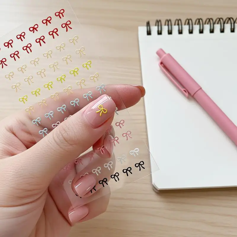 2Pcs 3D Mini Bow Nail Art Stickers Self Adhesive Multicolor Removable for Temporary Nail Decoration Use