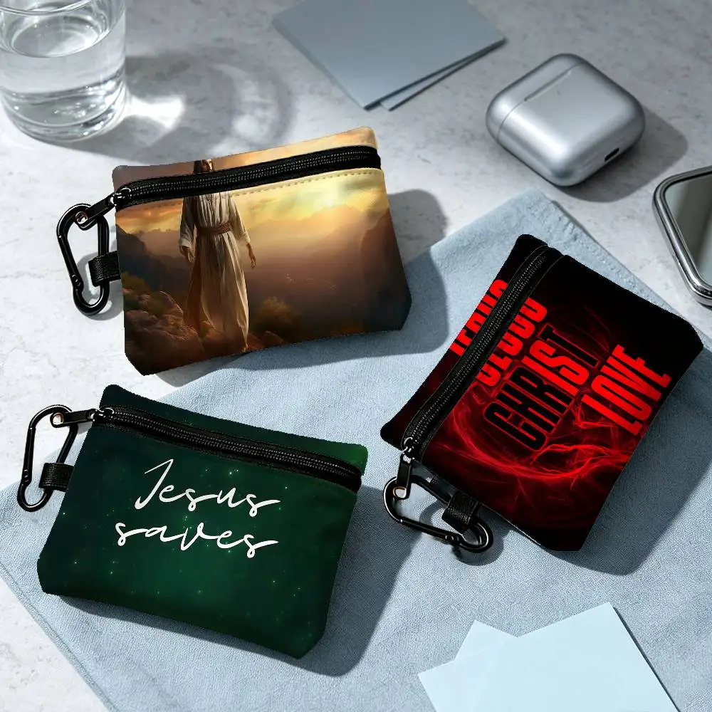 Bible Verse Jesus Christ Fashion Wear-resistant Oxford Cloth Coin Purse Portable Backpack Hanging Card Storage Bag