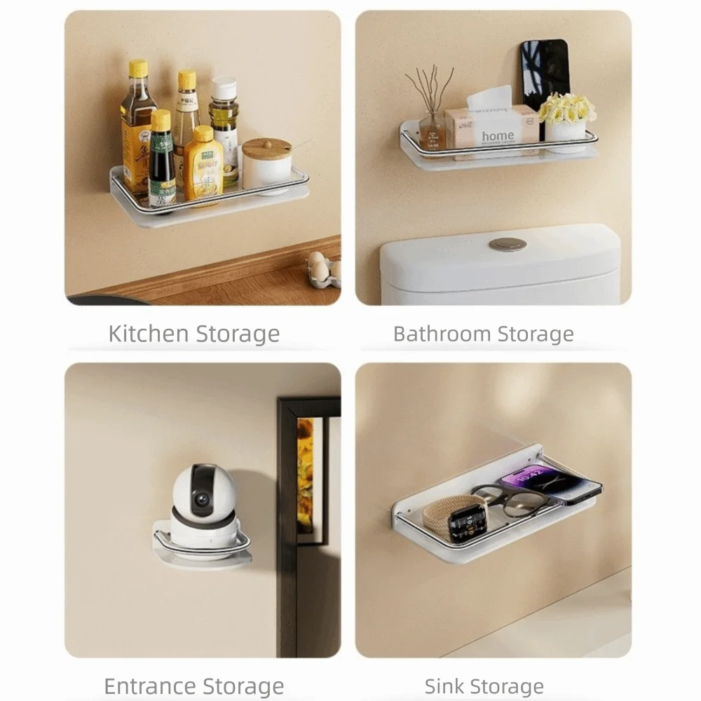 

Towel Holder Punch-free Bathroom Storage Shelf Wall Mounted No Drill Shampoo Rack Floating Square Wall Hanger Toilet