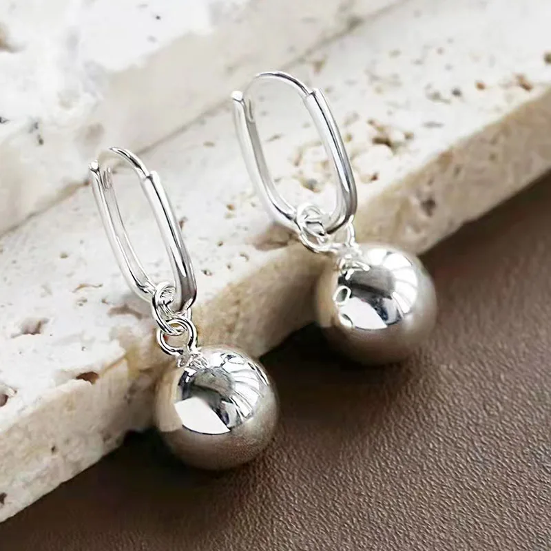 Foxanry Prevent Allergy Silver Color Drop Earrings for Women Couple New Fashion Simple Ball Geometric Pendant Party Jewelry Gift