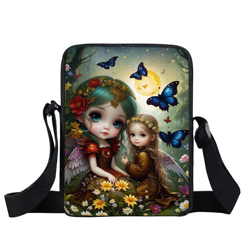 Fantasy Gothic Girls Print Crossbody Bags Cute Dragon Baby Women Shoulder Bag for Travel Fairy Angel Student Book Bags Gift