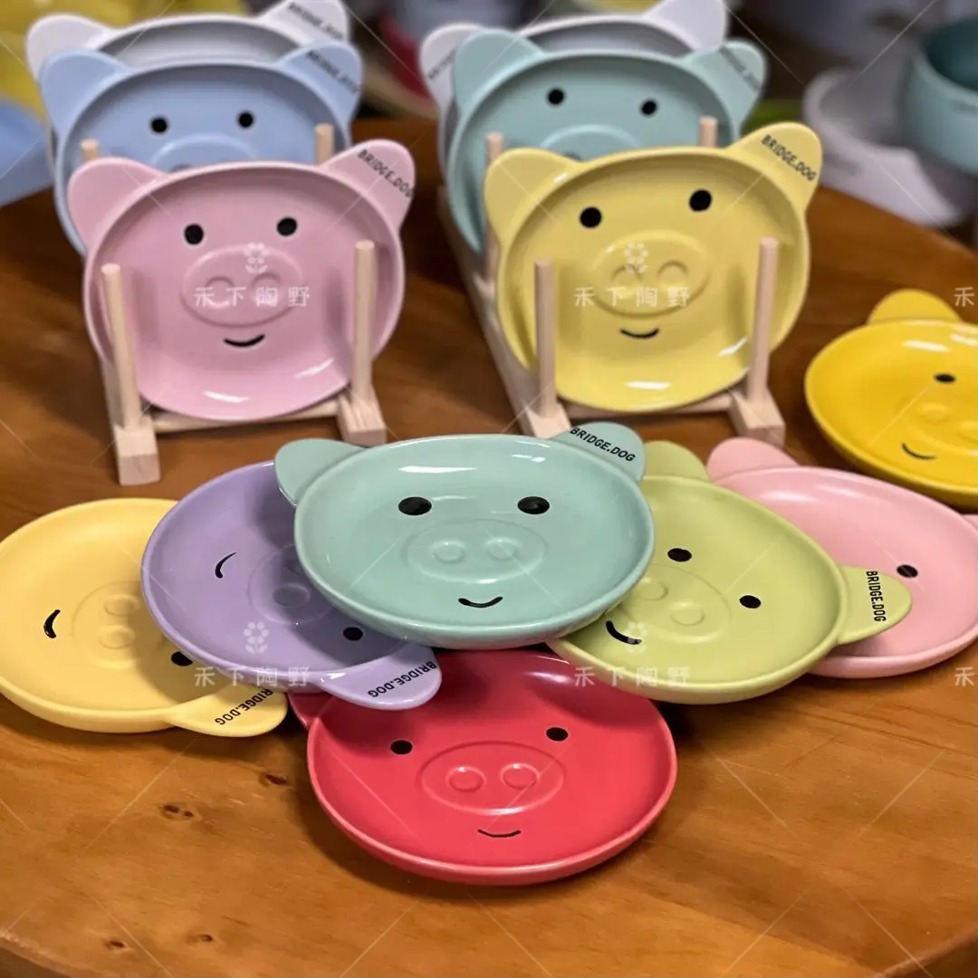 

Pig Plate Ceramic Cat Bowl Cat Food Cute Dog Snack Plate Milk Plate Anti Black Chin Plates Cat Supplies Dog Pet Food Bowls