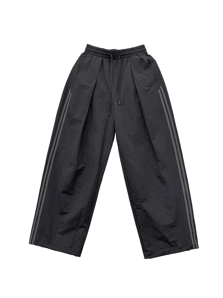 

Mauroicardi Spring Autumn Long Wide Leg Pants for Mens Side Stripe Elastic Waist Drawstring Loose Casual Korean Fashion Clothes