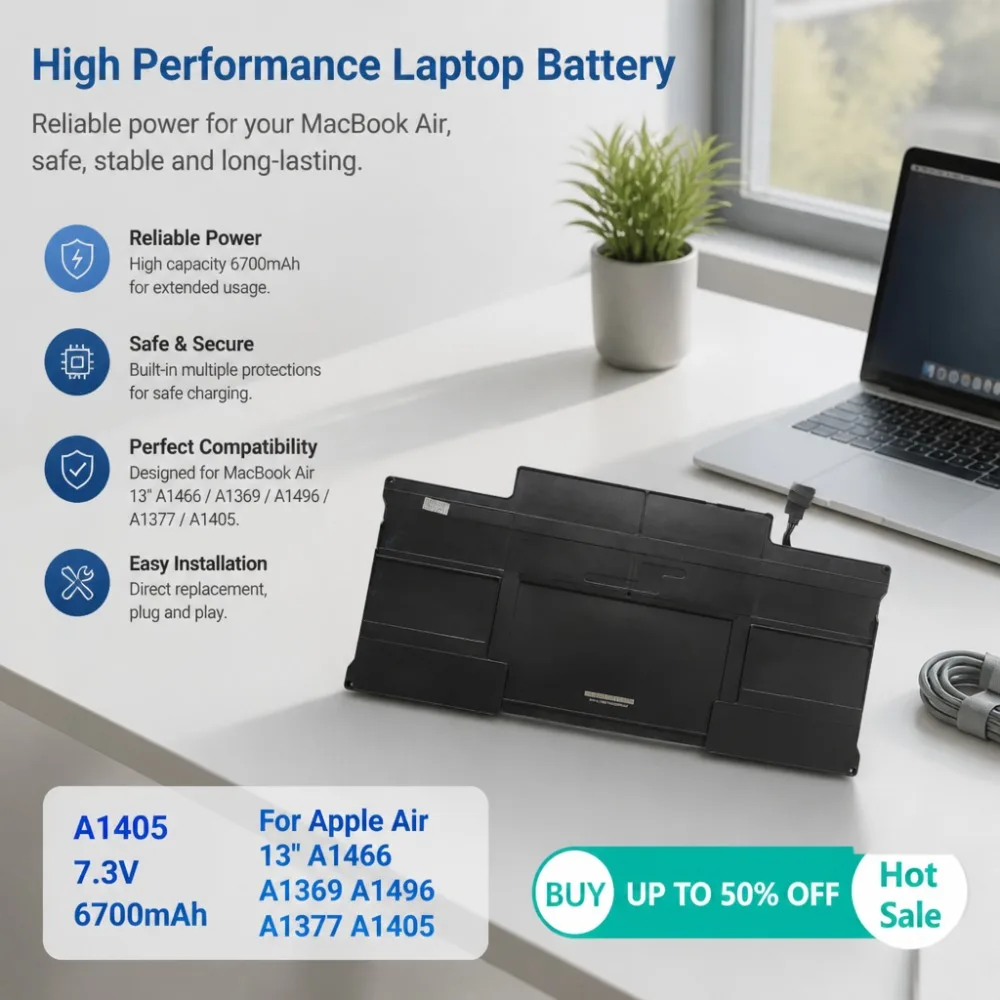 7.3V 6700mAh High Performance  A1405 Laptop Battery For Apple Macbook Air 11 13 Inch A1466 A1370 A1369 A1465