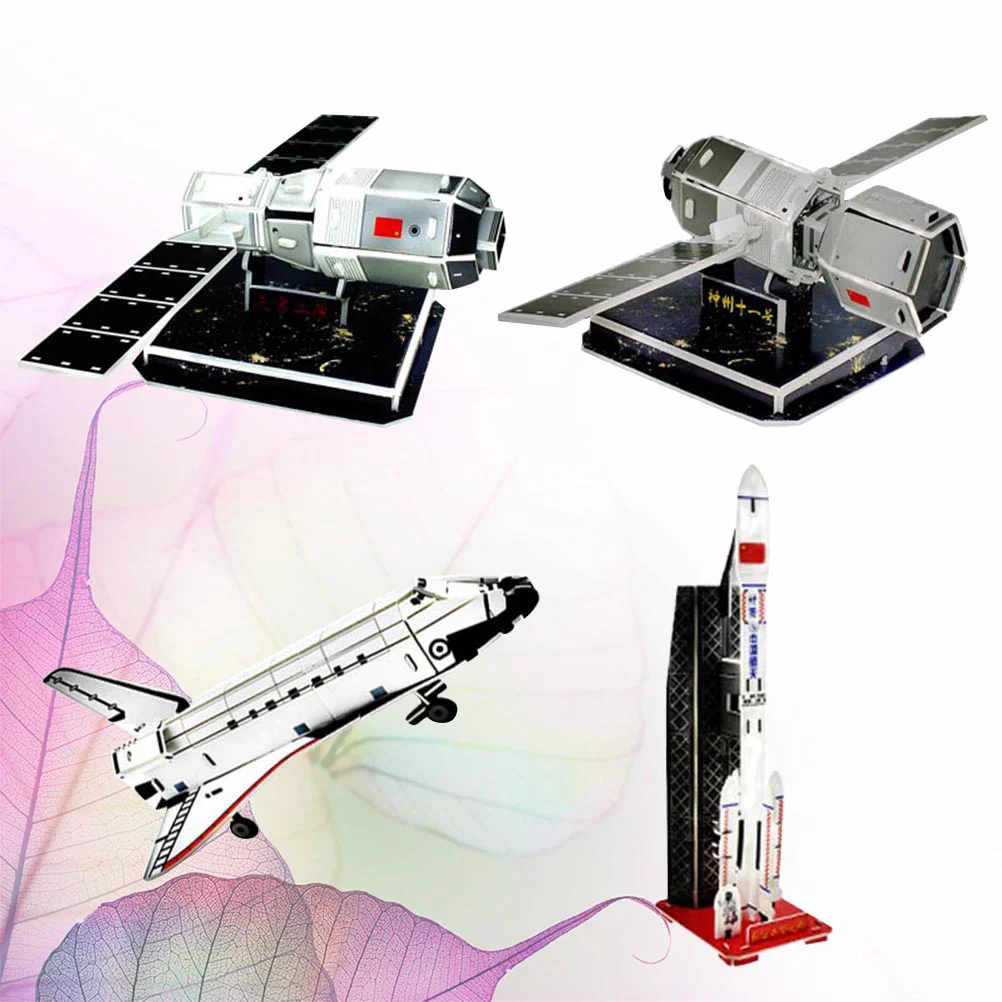 

4 Pcs Model Spaceship Handcraft 3d Puzzle Paper Handwork Satellite Jigsaw Child