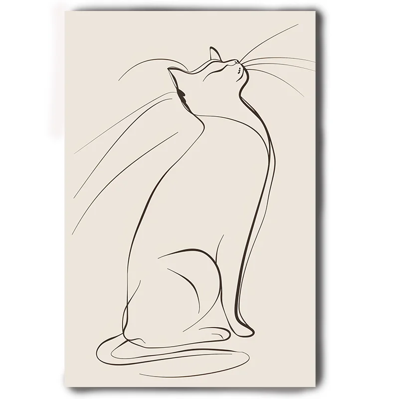 Esquema de cores rosa claro design mínimo linha sentido gato e flor cartaz arte moderna decoração da parede casa pintura decorativa