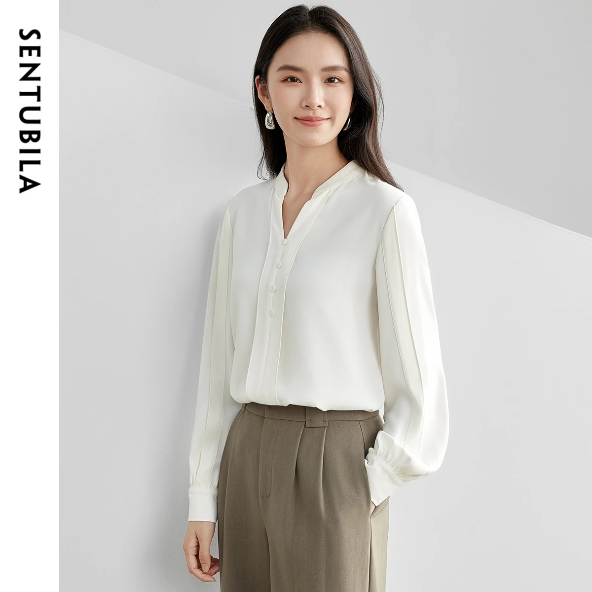 SENTUBILA Elegant Fashion Blouses Women 2025 Spring Fall Long Lantern Sleeve Office Lady Workwear Blouse Top for Woman 151C57783