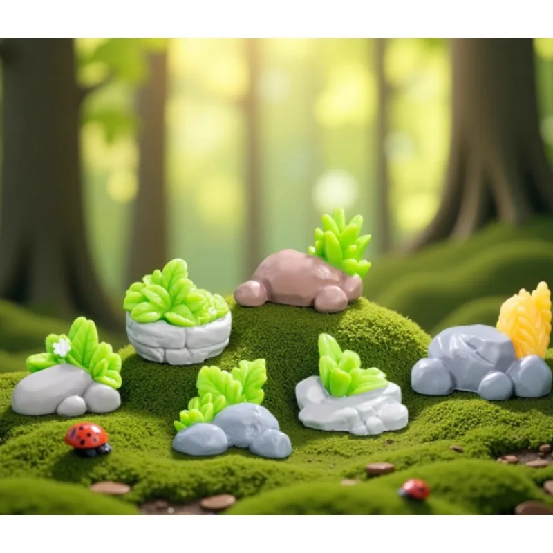 Moss Mini Landscape Creative Stone Grass Resin Figurine Craft Terrarium Bonsai Garden Decor Accessory 3pc Miniatures Decoration
