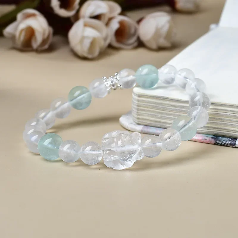 

White Ghost Green Fluorite White Crystal Nine-tailed Fox Bracelet Ladies Light Luxury Fashion Lucky Bracelet, Gift