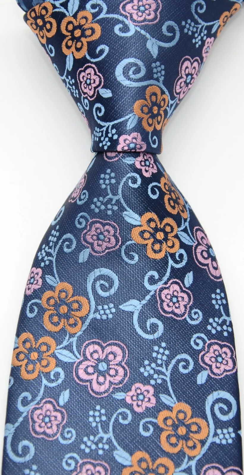 Nueva Corbata de Hombre, Diseño Floral Clásico en Azul, Rosa y Amarillo, Tejido Jacquard, Corbata de Seda Hecha a Mano