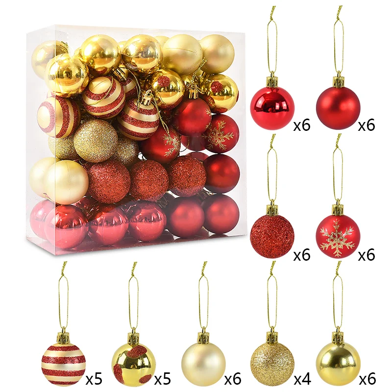 Ornements d'arbre de Noël rouge, boule de Noël, décoration d'intérieur, décoration de Noël, 50 pièces par boîte