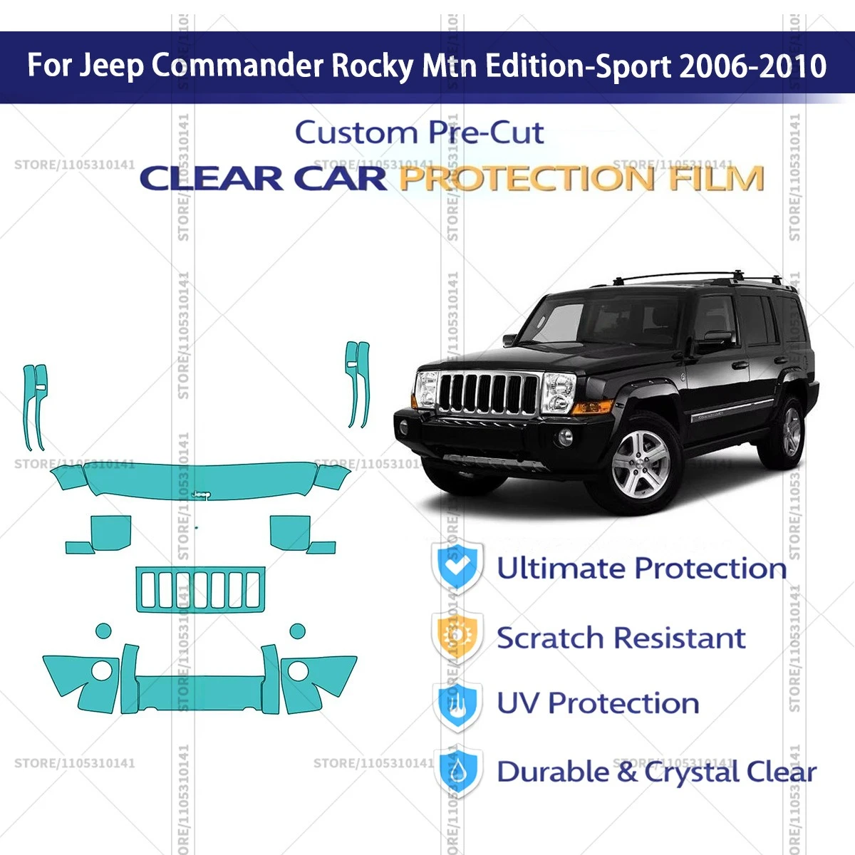 Pre-Cut Paint Protection Film PPF Transparent Car Film Automotive PPF For Jeep Commander Rocky Mtn Edition-Sport 2006-2010