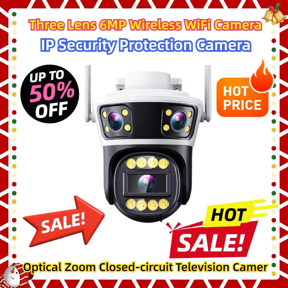 

Optical Zoom Closed-circuit Television Camer IP Security Protection Camera Three Lens 6MP Wireless WiFi Camera