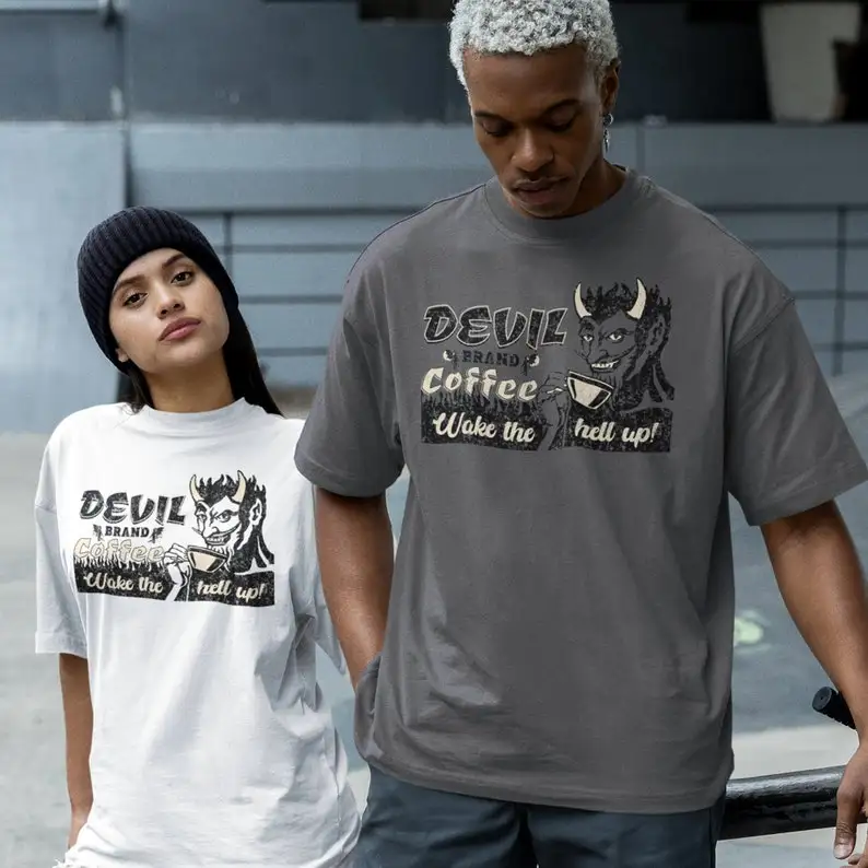 Retro Devil Brand Coffee T-Shirt, Coffee Lovers T Shirt, Great Gift for Coffee Lovers, Unisex Comfort Colors