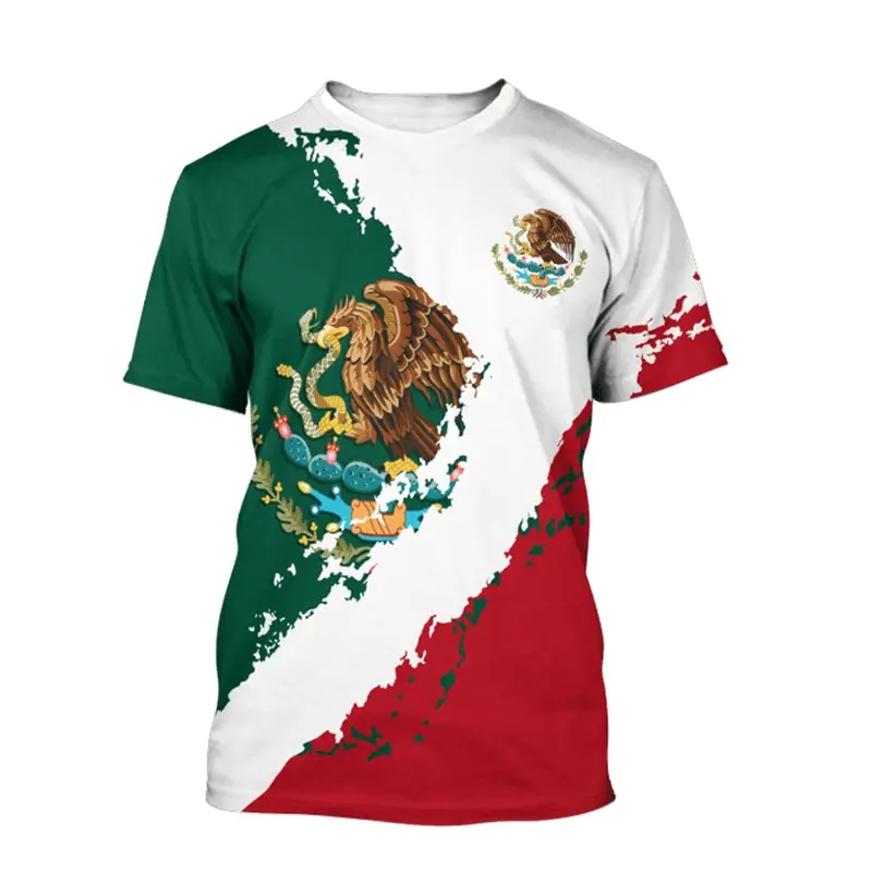 Mexico T-Shirts Mexican Flag Emblem 3D Print Streetwear Men Women Fashion Oversized Short Sleeve T Shirt Kids Tees Tops Clothing