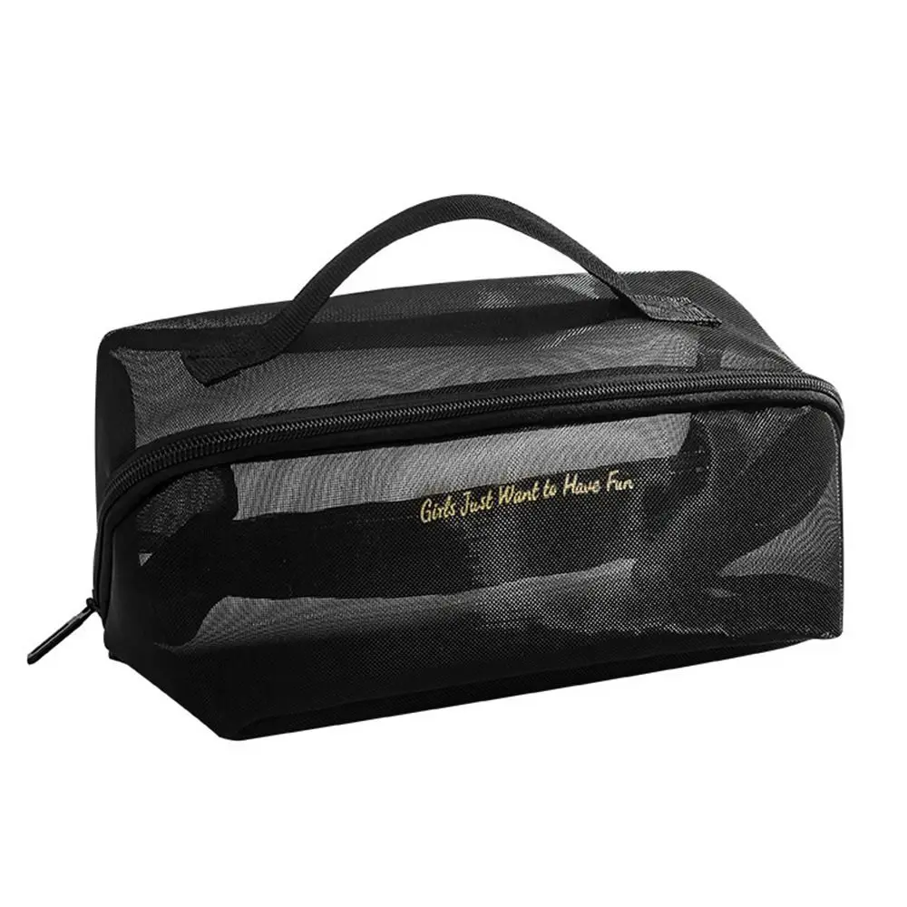 Portable Large Capacity Mesh Makeup Bag Organizer Pouch Lightweight Transparent Wash Bag Solid Toiletry Beauty Case