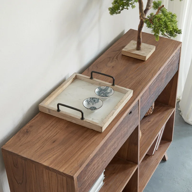 Wind Medieval Two-layer Bucket Cabinet Old Wood Dining Side Cabinet Japanese Solid Wood Combination Tea Cabinet