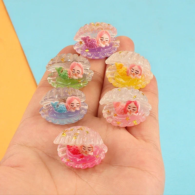 Kawaii Resin Stereo Luminous Mermaid Flatback Cabochons Flat Back Embellishments Charms Accessories Craft Material Miniature DIY