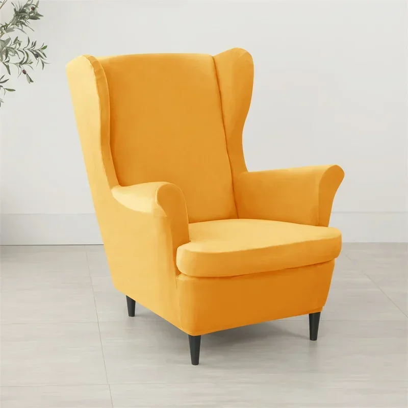 Velvet Wing Chair Cover Stretch Wingback Armchair Sofa Covers with Seat Cushion Cover Solid Sofa Slipcovers Kingback Sofa Covers