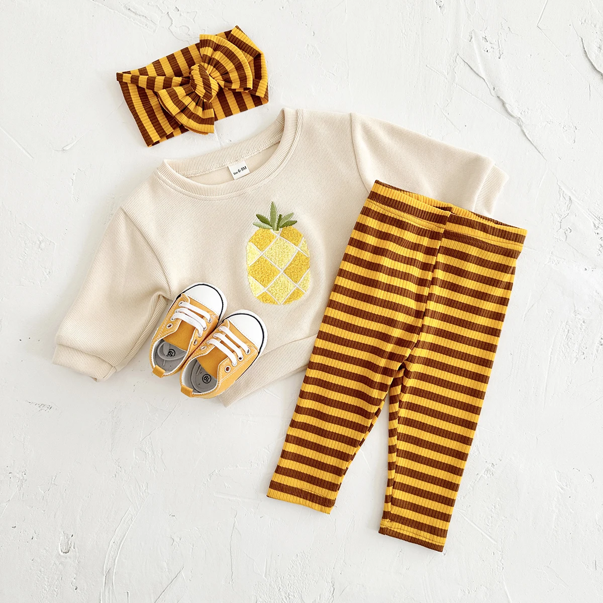 3PCS Newborn Baby Boys Clothes Long Sleeved Pineapple Pullover Shirt+Knit Pants+Hair Band Spring Autumn Soft  Children Clothing