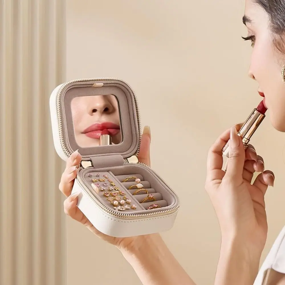 

Portable Solid Color Mirror Jewelry Box Lightweight Detachable Jewelry Storage Case Large Capacity Necklace Storage Box Gift