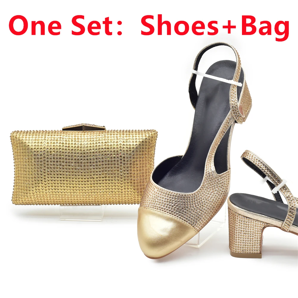 Silver Shoe and Bag Set for Party in Women Shoes and Bags Set for Women 2026 talian African Women Wedding Shoes with Rhinestone
