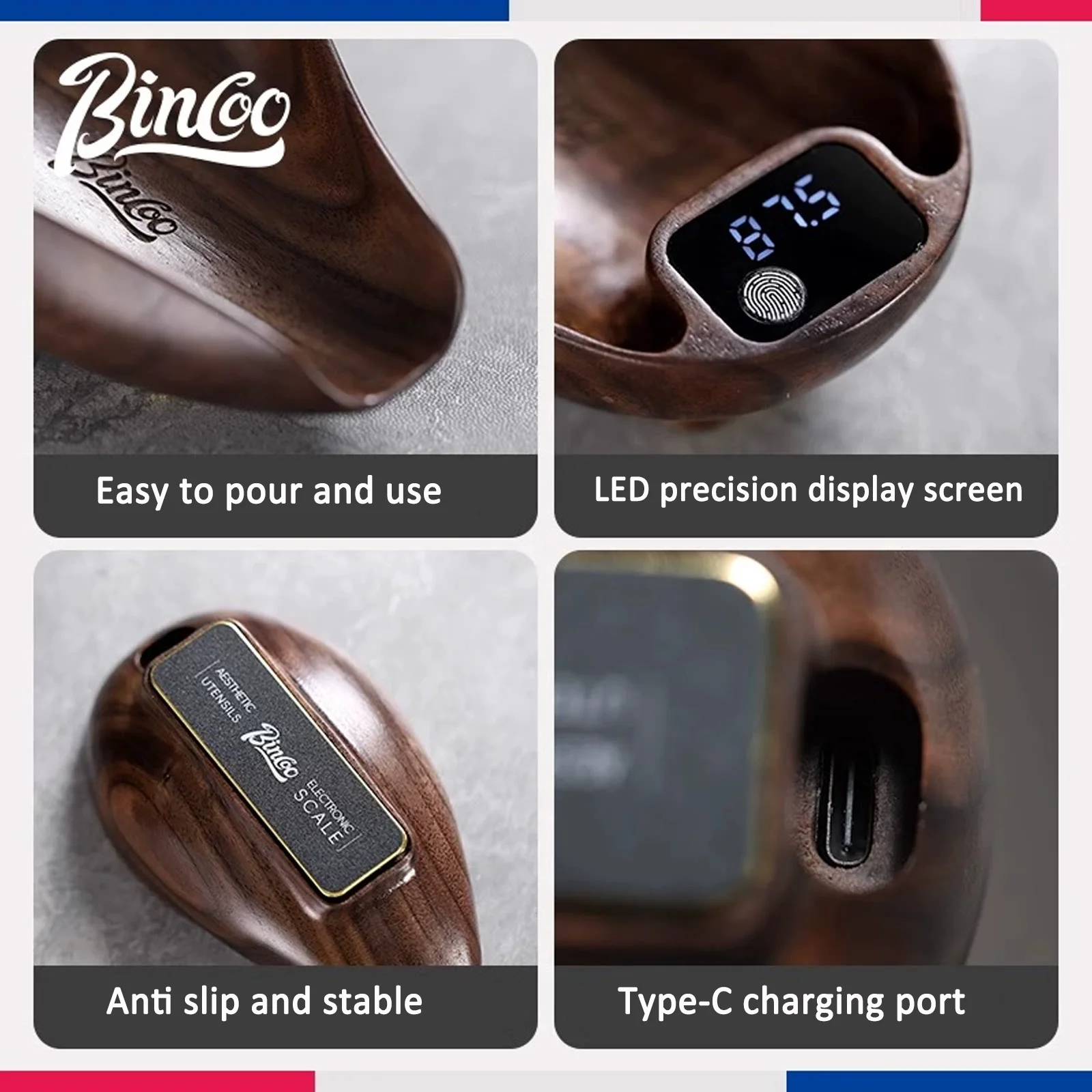 Bincoo Walnut Coffee Electronic Scale Professional Coffee Scale Portable Bean Plate Scale 0.1g Accurate Weight Rechargeable - Image 6