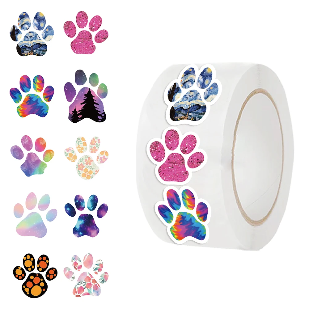 500pcs/Roll Paw Prints Stickers Colorful Dog Stickers Animal Footprint Labels Decor For Dog Birthday Party Decorations