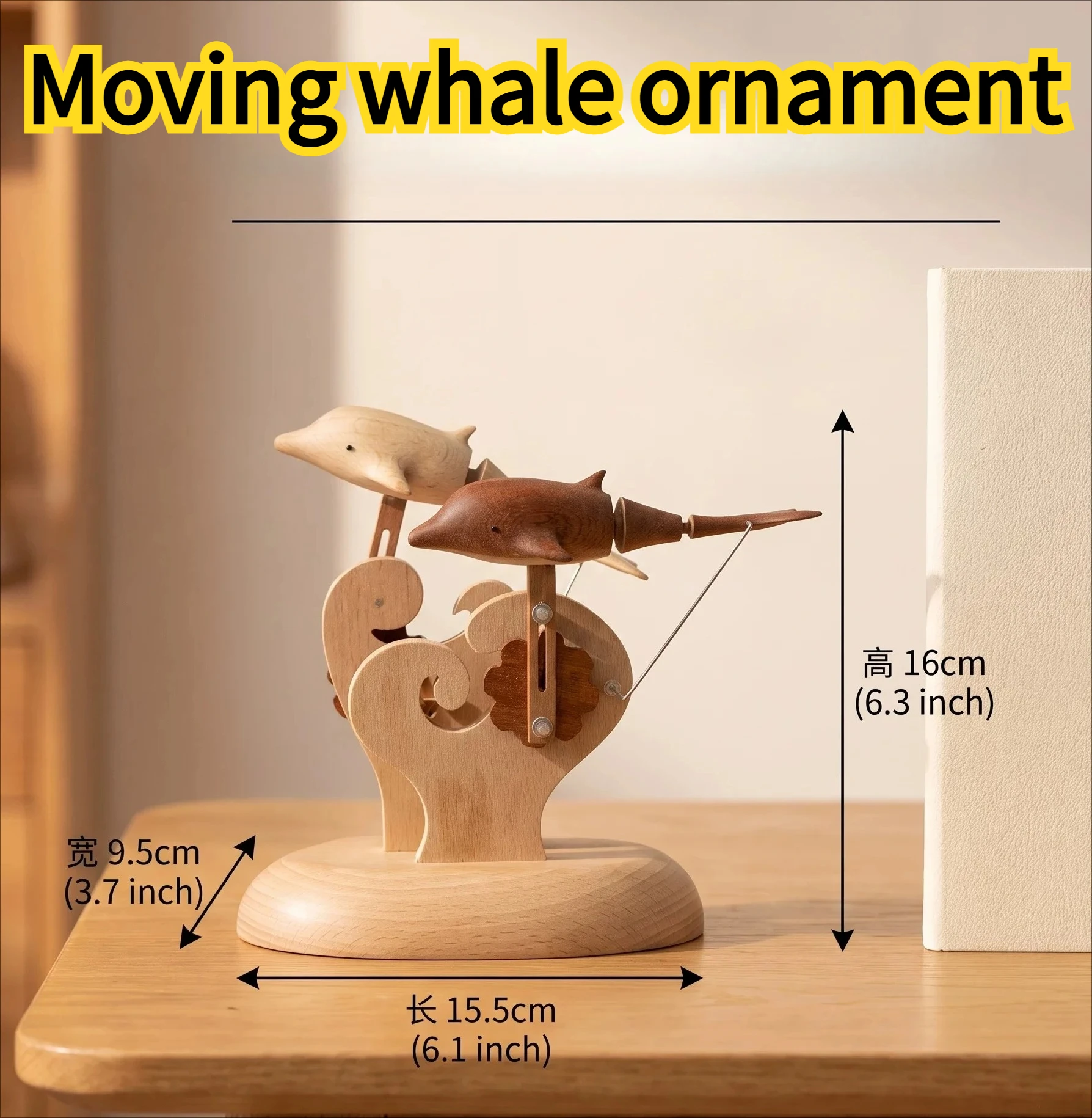 NEW Moving Dolphin Companion Handmade Solid Wood Home Tabletop Decompression Ornament Creative Birthday Gift