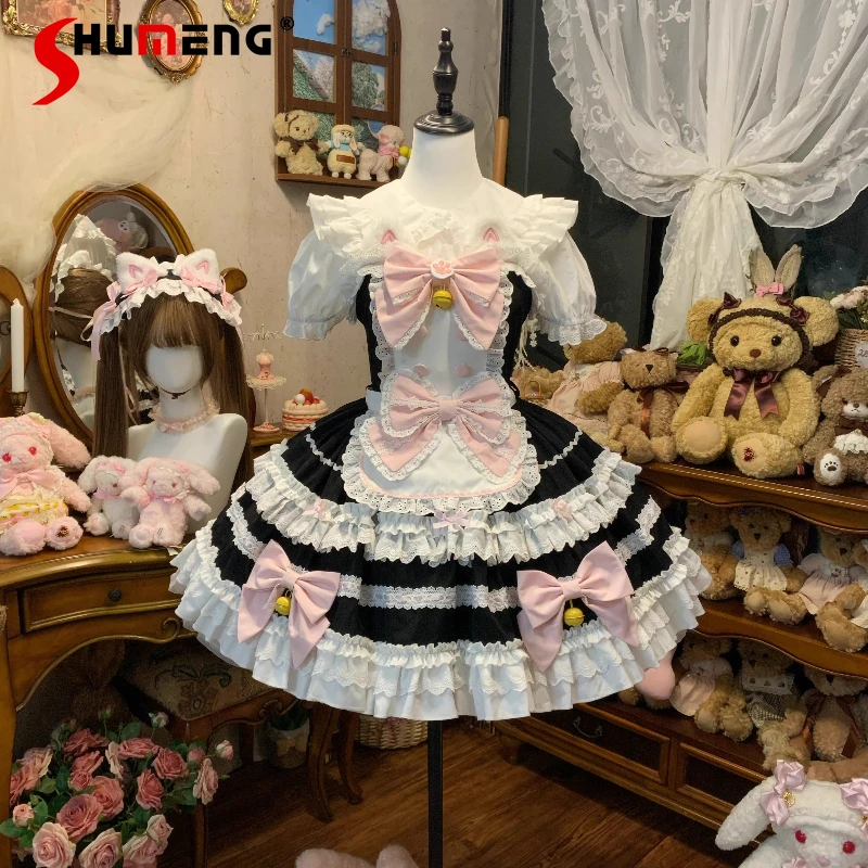 

Original Japanese Sweet Lolita Sling Dress JSK Summer Girl's Cute Bow Kawaii Sleeveless Dress Loli Lo Birthday Dress Vestidos
