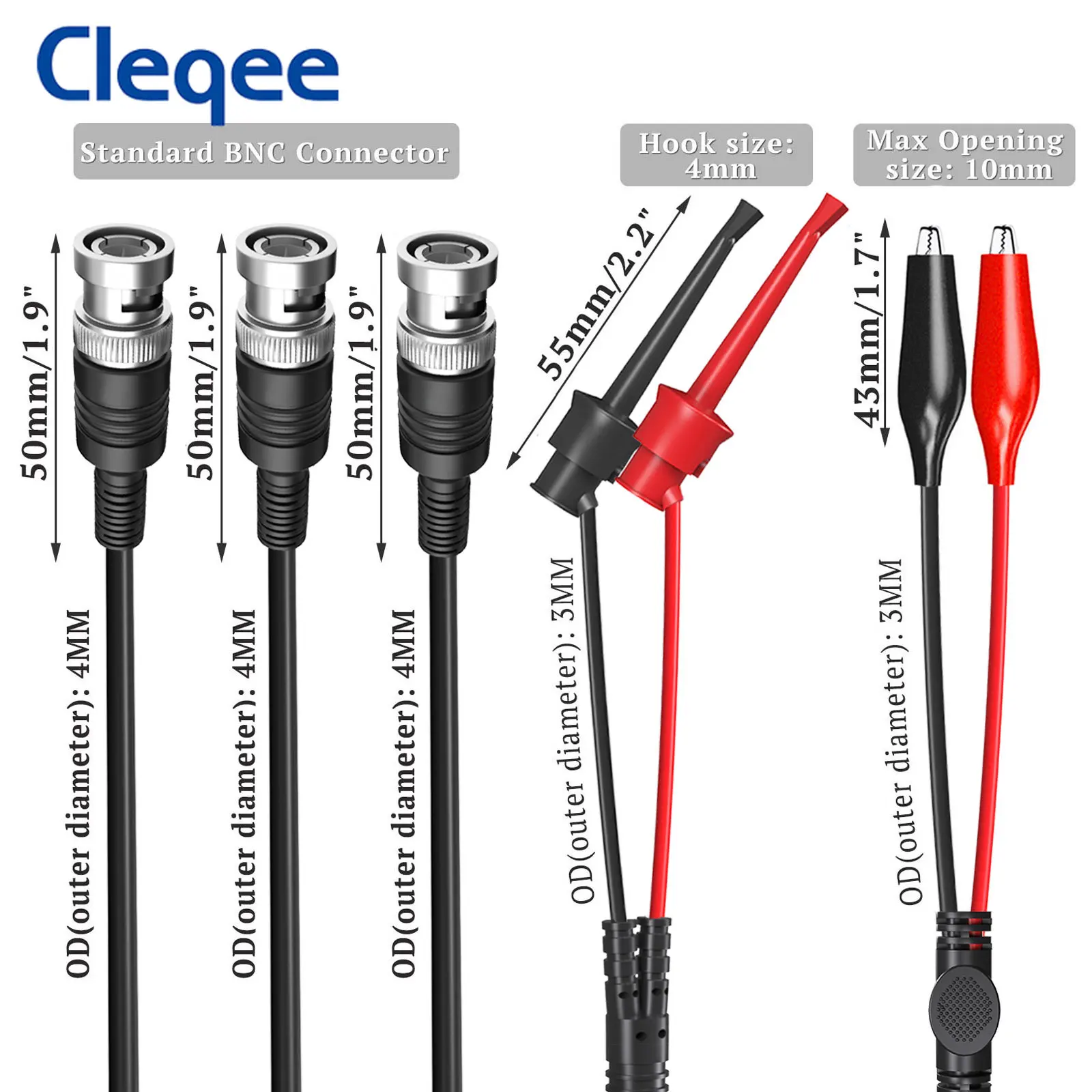 Cleqee P1260 3 ชิ้น/เซ็ตสาย Coaxial BNC ทดสอบ BNC ถึง BNC & คลิปจระเข้ & Test Hook CLIP ทดสอบสีแหวน