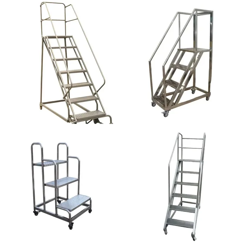 Heavy Duty Steel Movable Safety Platform Ladder with Wheels Easy to Move Warehouse Custom Professional