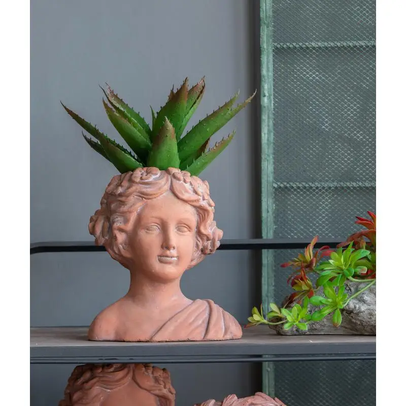 

Greek Style Brown Cement Head Bust Planter - 9"x5.5"x9.5" Indoor Outdoor Garden Decor