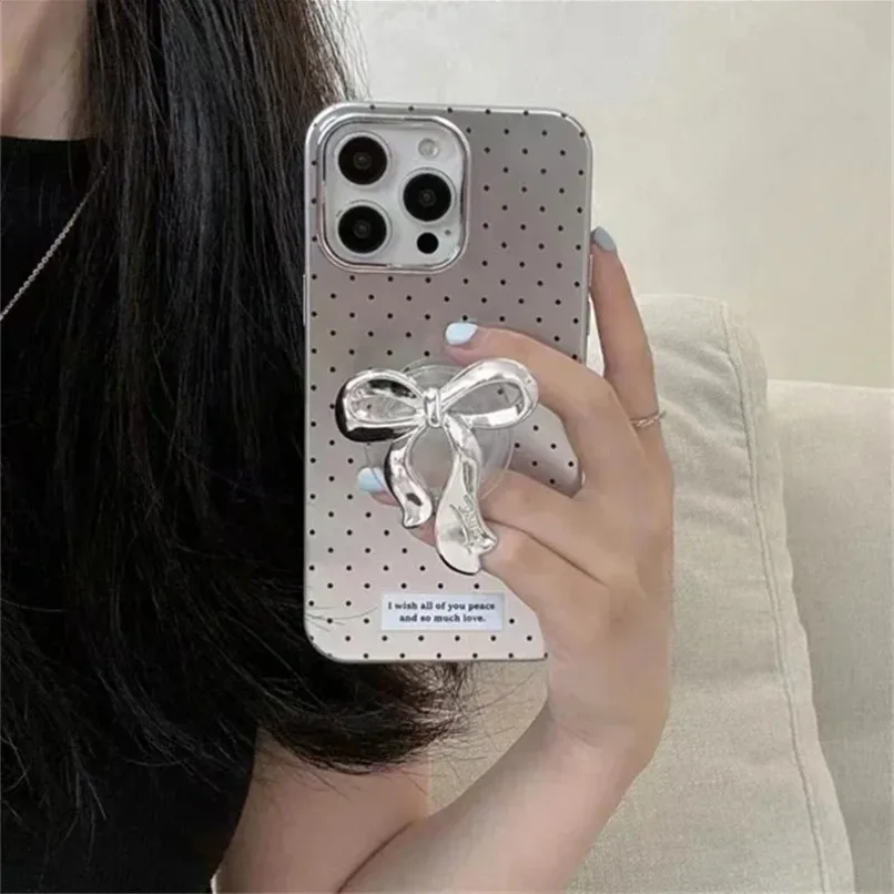 Ins Style Transparent Phone Holder Cute Bow Phone Shell Back Sticker Korea Foldable Stand for iPhone Samsung Xiaomi Back Mounted
