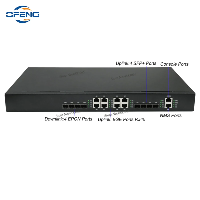 EPON OLT 4 Ports FTTH OLT Carrier-grade high-density Fiber Optic 4*PON port + 8*GE + 4*10G SFP double AC power supply customized