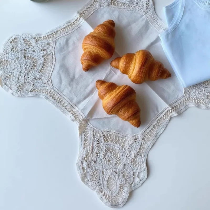 2PCS 37x37cm100% Cotton Handmade Bread Towel (batten Lace Bun Warmer)